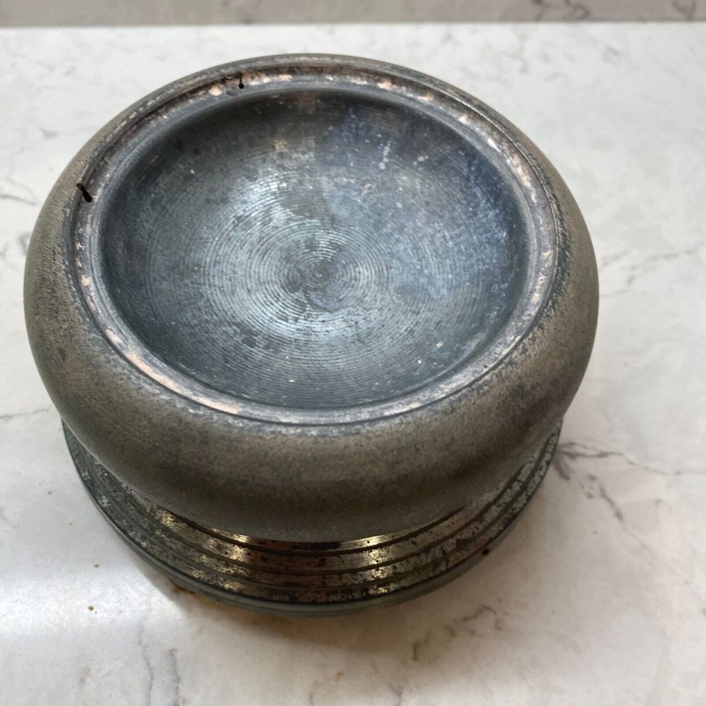 Antique Power Puff Music Box Gray Silver Rock-A-Bye-Baby Plays with Lid Works - Picture 2 of 8